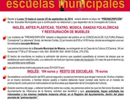 Abierto el plazo de preinscripción de las escuelas municipales de cultura