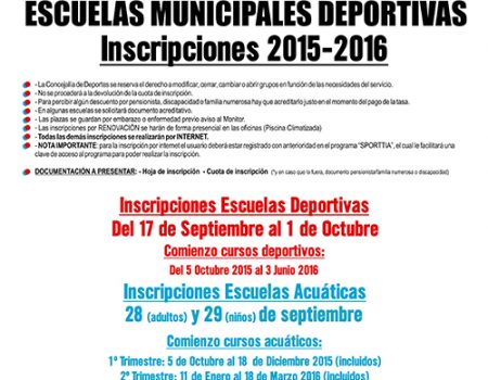 Preinscripciones Escuelas Municipales Deportivas 2015 – 2016