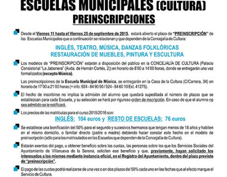 Preinscripciones Escuelas Municipales de Cultura 2015 – 2016