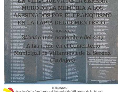 La Asociación de Familiares del Memorial a las Víctimas del Franquismo de Villanueva de la Serena (AFAMEVVA) organiza un acto en el Cementerio Municipal