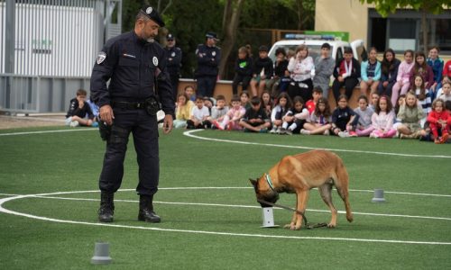 La Unidad Canina de la Policía Local realiza una exhibición en el día del centro del CEIP Miguel de Cervantes